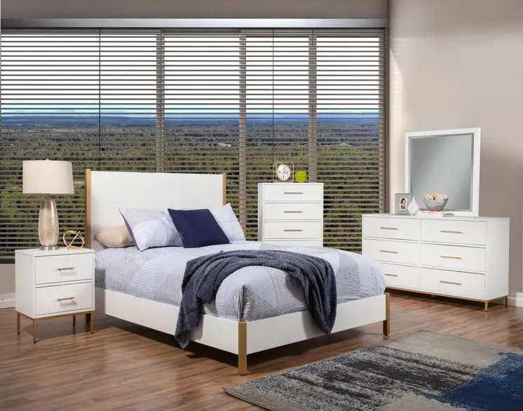 Natural and White Solid Wood And Upholstery King Bed Frame