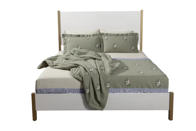 Natural and White Solid Wood And Upholstery King Bed Frame
