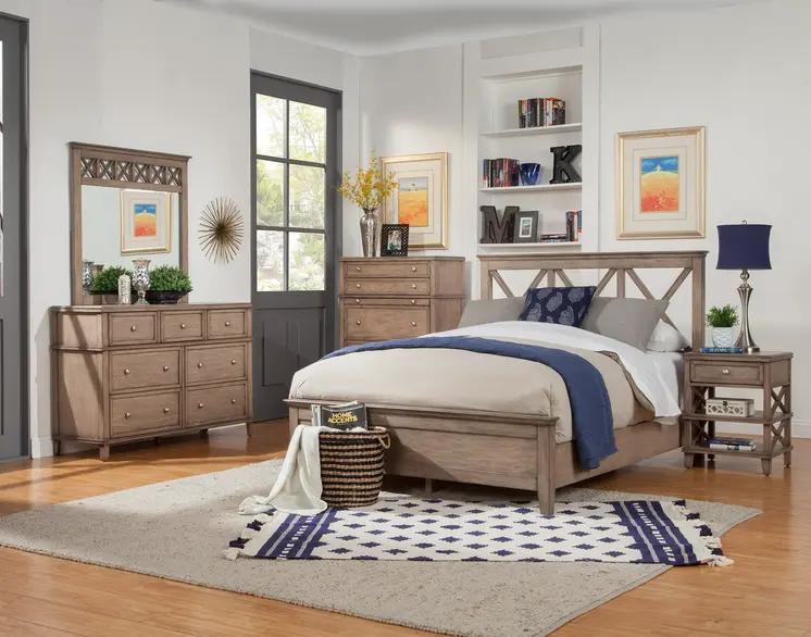 Brown Cross Back Solid Wood Full Bed Frame