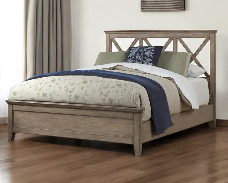 Brown Cross Back Solid Wood Full Bed Frame