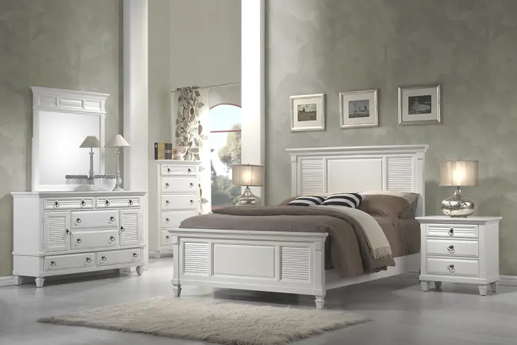 White Ribbed Texture Solid Wood California King Bed Frame