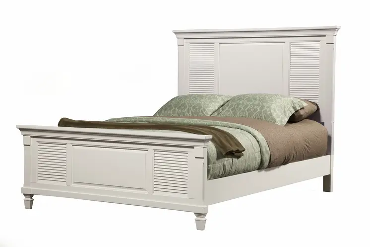White Ribbed Texture Solid Wood California King Bed Frame