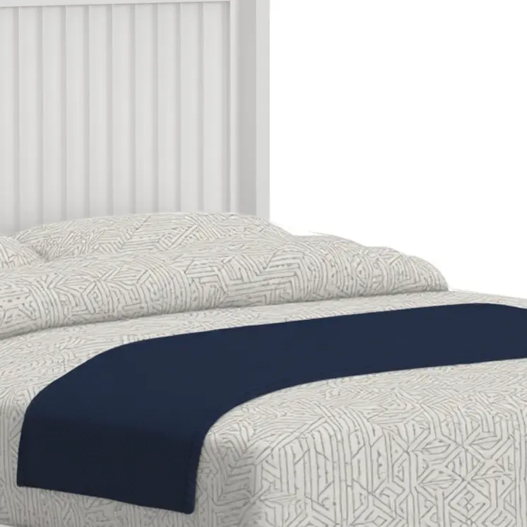 White Ribbed Texture Solid Wood Queen Bed Frame