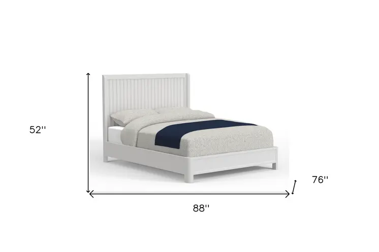 White Ribbed Texture Solid Wood California King Bed Frame