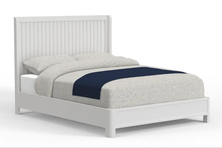 White Ribbed Texture Solid Wood California King Bed Frame