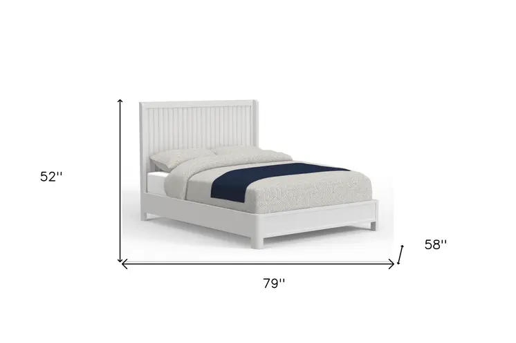 White Ribbed Texture Solid Wood Full Bed Frame