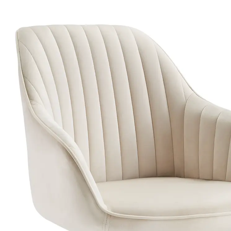 23" Off White And Gold Velvet Swivel Arm Chair