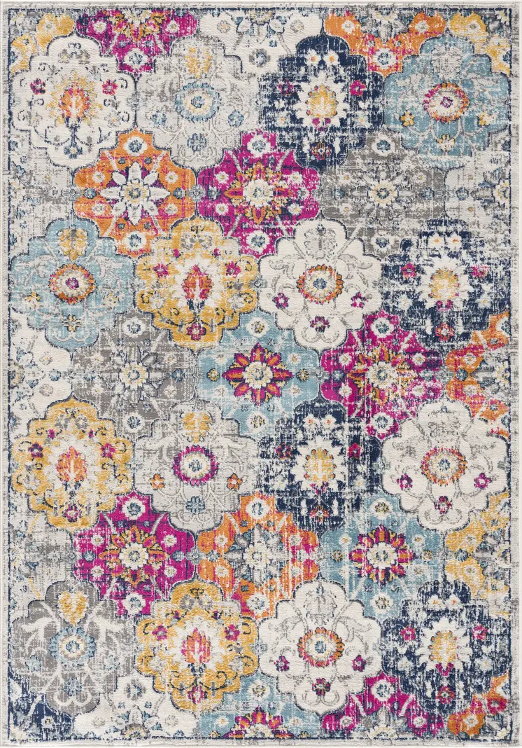 8' Rust Round Geometric Washable Non Skid Area Rug