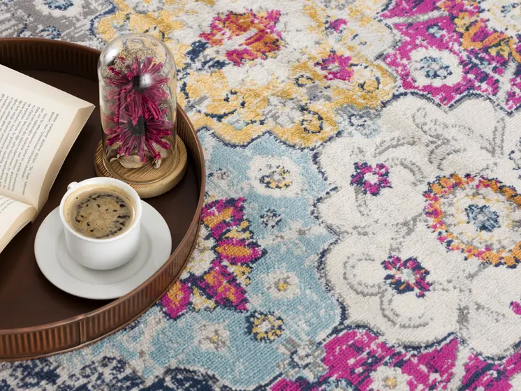 8' Rust Round Geometric Washable Non Skid Area Rug