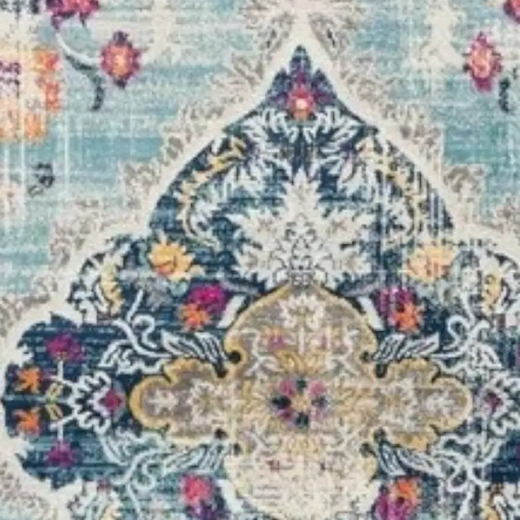 5' Blue and Gray Oriental Distressed Round Rug