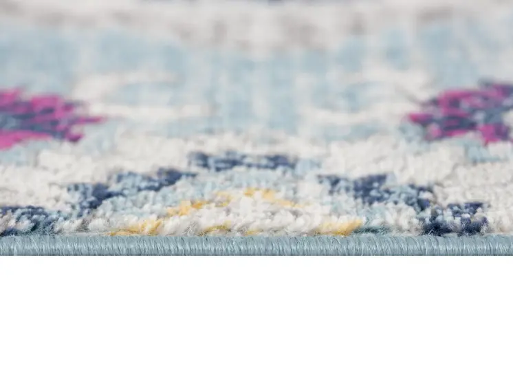 8' Blue And Beige Round Oriental Washable Non Skid Area Rug