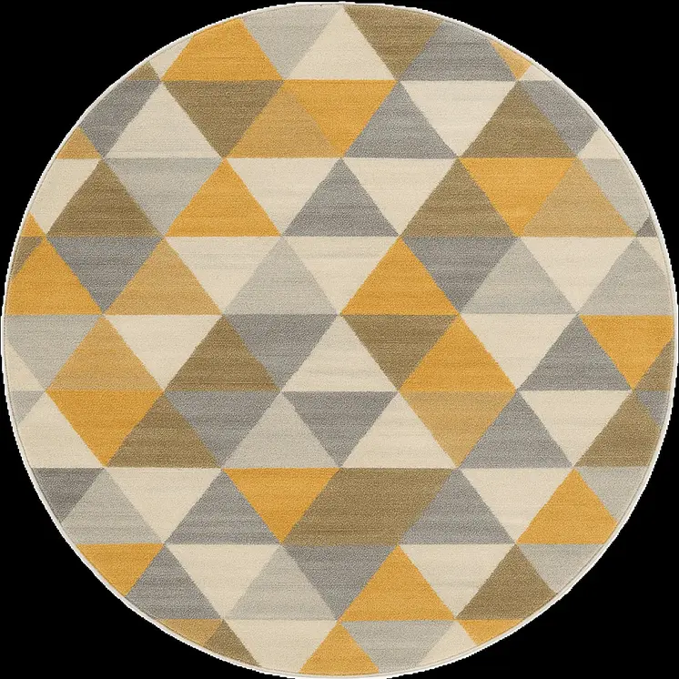 5' Yellow Round Geometric Washable Non Skid Area Rug