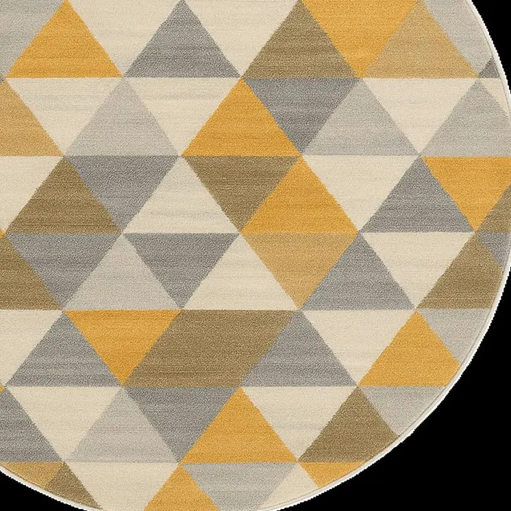5' Yellow Round Geometric Washable Non Skid Area Rug