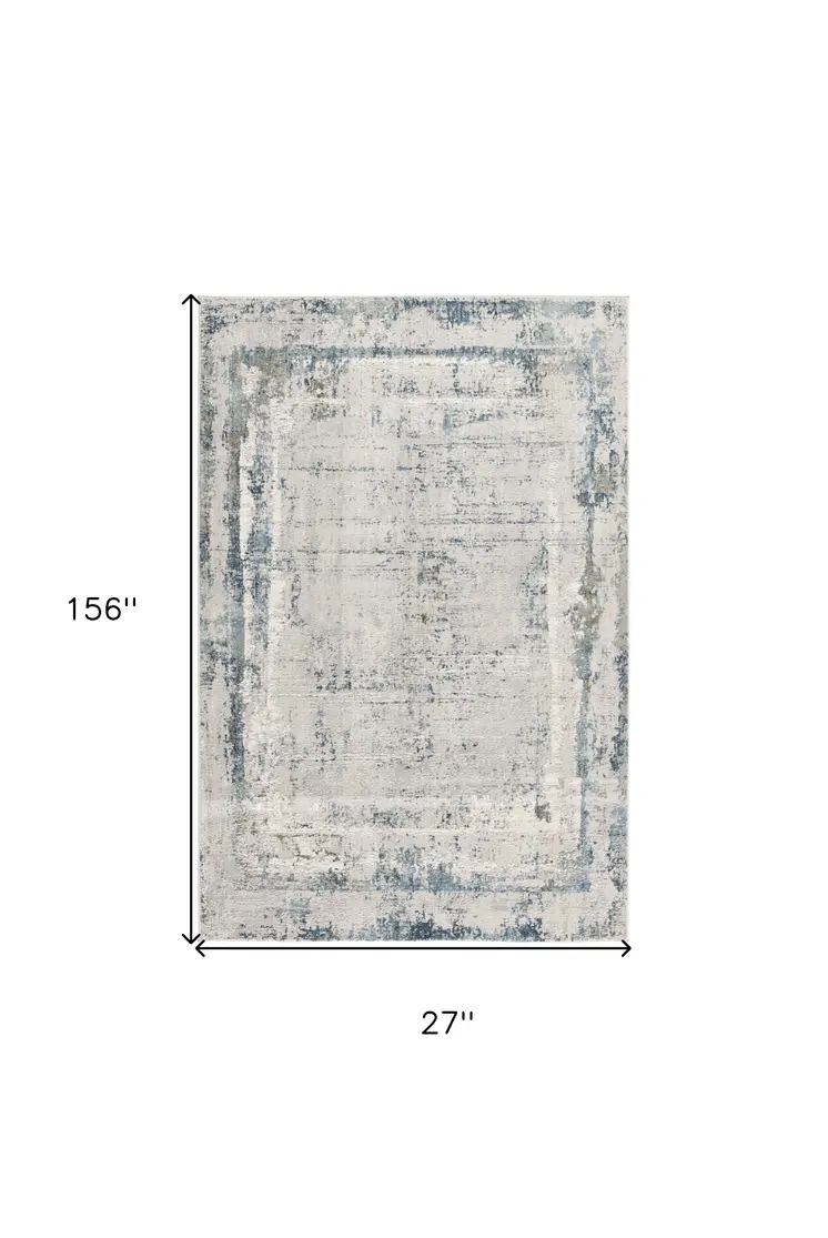 13' Blue And Gray Abstract Washable Runner Rug