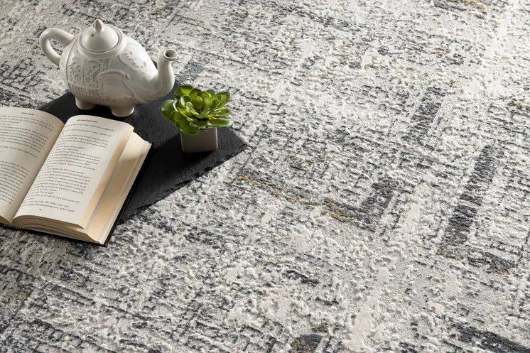 10' Ivory and Gray Geometric Distressed Runner Rug