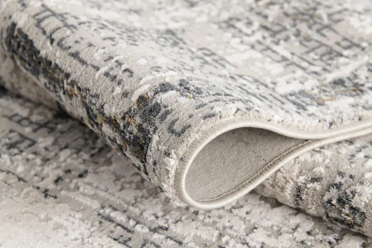 10' Ivory and Gray Geometric Distressed Runner Rug