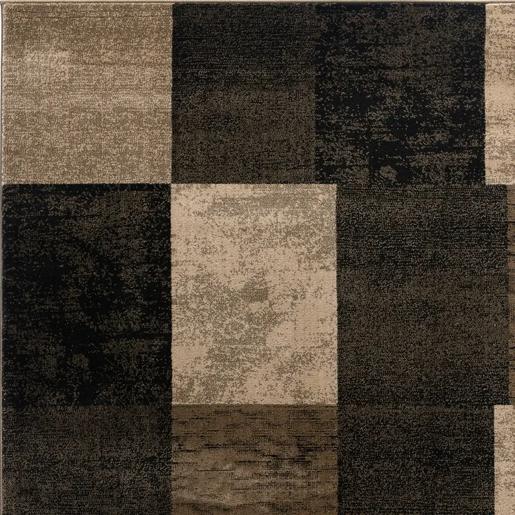 5' Beige and Brown Geometric Distressed Round Rug