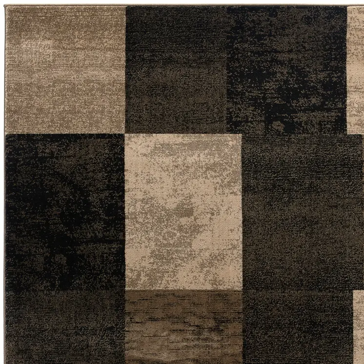 5' Beige and Brown Geometric Distressed Round Rug