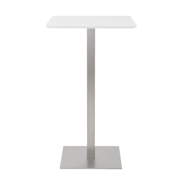 24" White and Silver Metallic Square Steel Bar Table