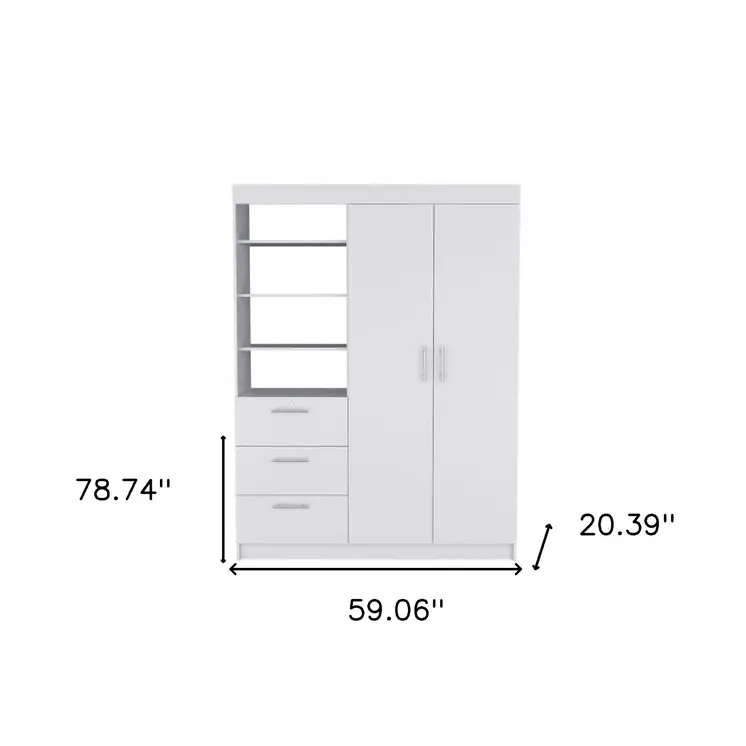 59" White Three Drawer Combo Dresser
