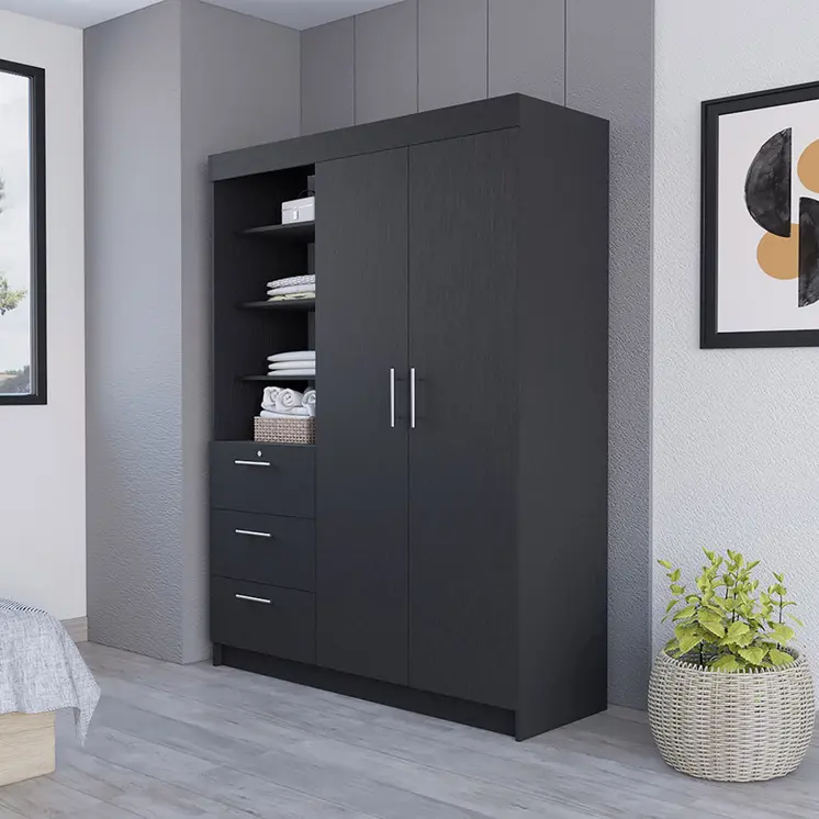 59" Black Three Drawer Dresser