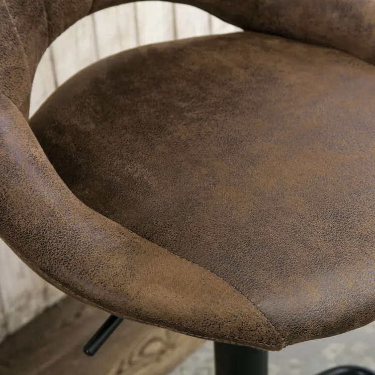 Set of Two Brown and Black Faux Leather and Steel Low Back Adjustable Height Swivel Bar Chairs
