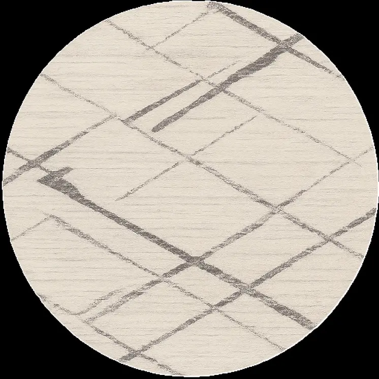 8' Beige and Gray Abstract Distressed Round Rug