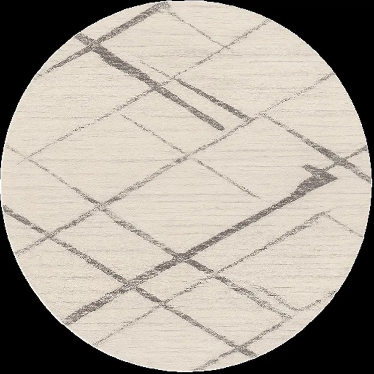 8' Beige and Gray Abstract Distressed Round Rug