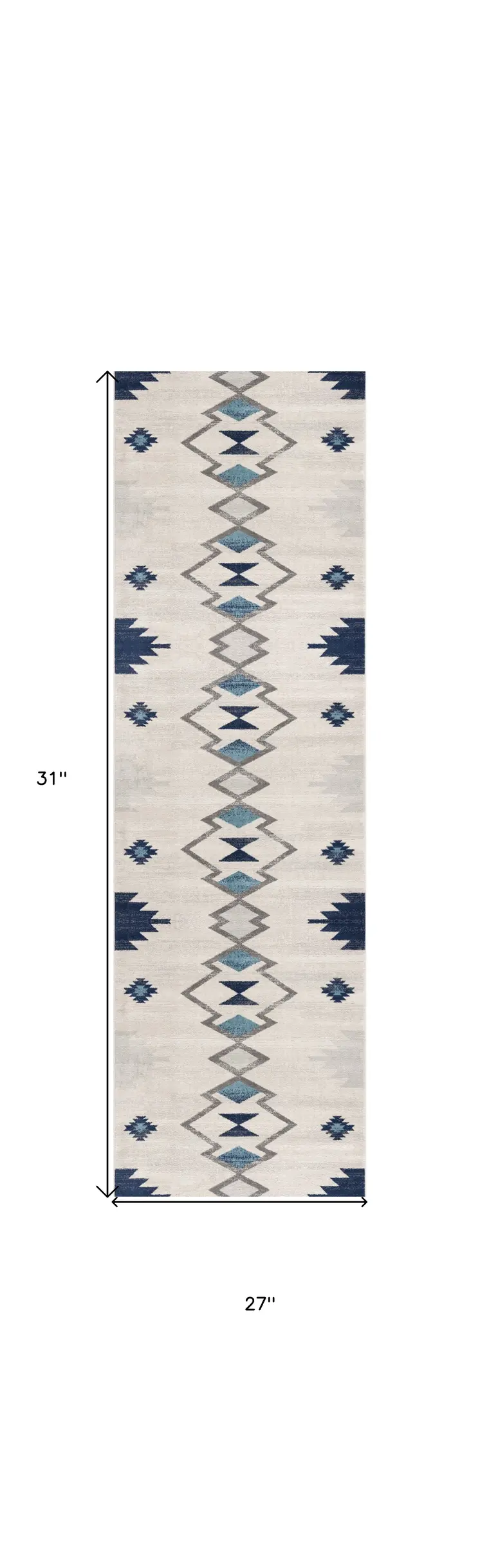 2' X 3' Blue and Beige Southwestern Non Skid Area Rug
