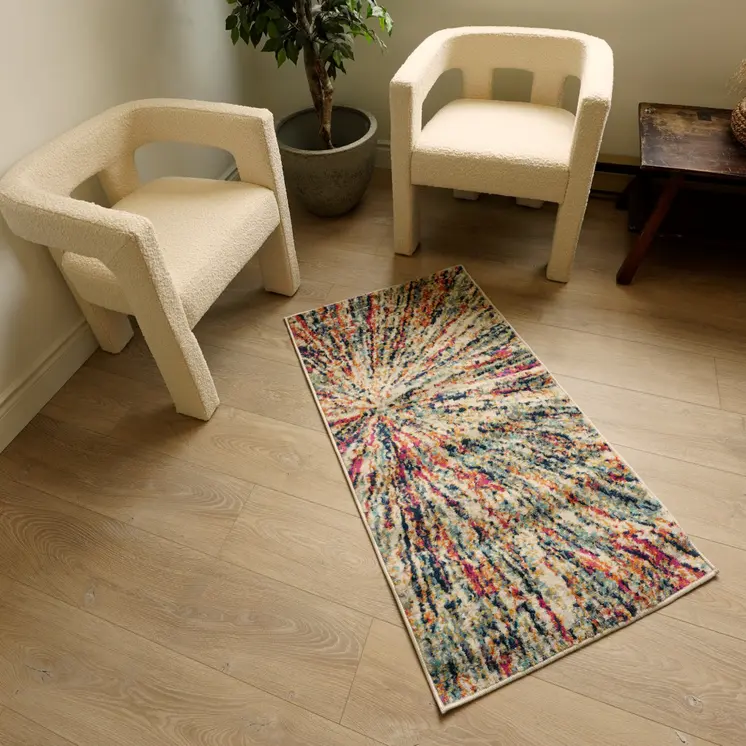 2' X 3' Ivory Blue and Orange Abstract Washable Non Skid Area Rug