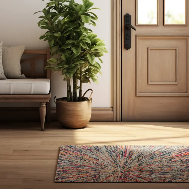 2' X 3' Ivory Blue and Orange Abstract Washable Non Skid Area Rug