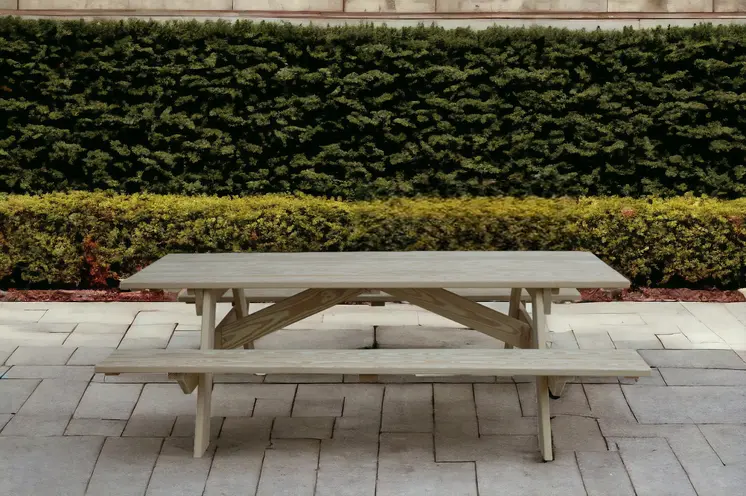 94" Natural Solid Wood Outdoor Picnic Table
