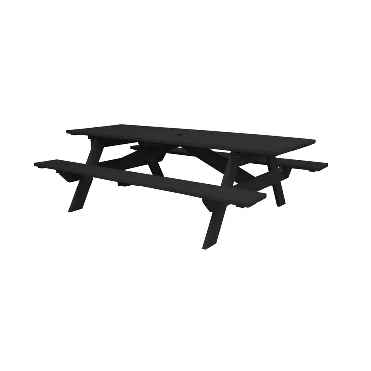 Black Solid Wood Dining Set with Two Benches With Umbrella Hole