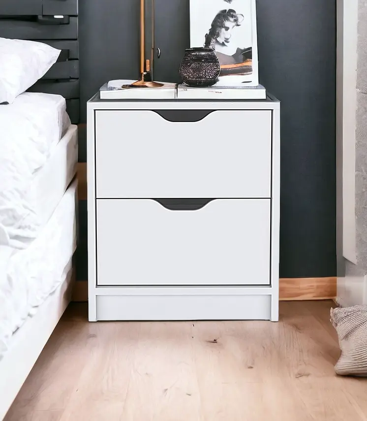 19" White Wood Two Drawer Nightstand