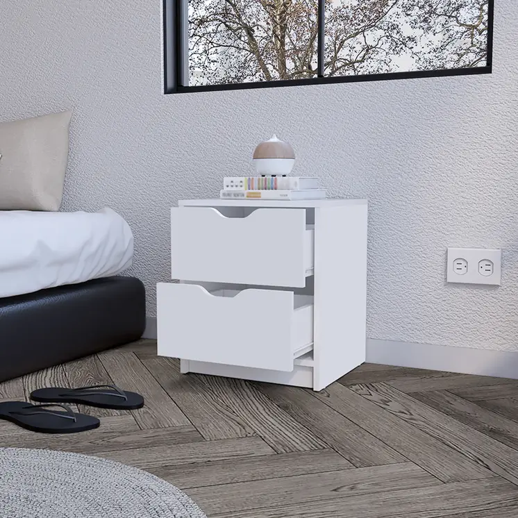 19" White Wood Two Drawer Nightstand