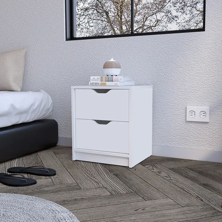 19" White Wood Two Drawer Nightstand