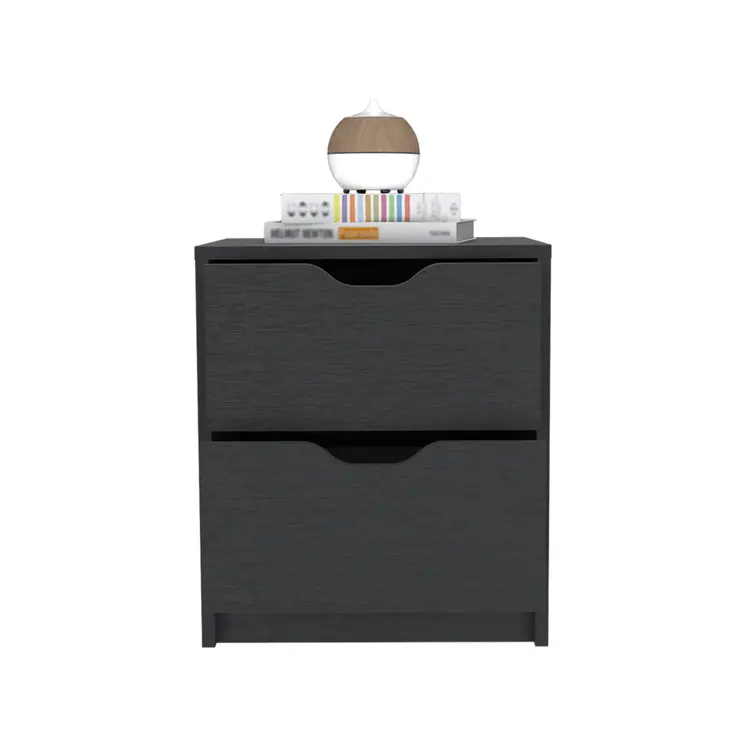 19" Black Wood Two Drawer Nightstand
