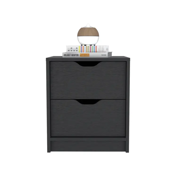 19" Black Wood Two Drawer Nightstand