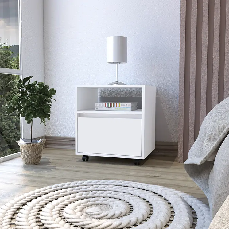 20" White Wood One Drawer Nightstand