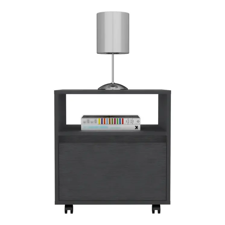 20" Black Wood One Drawer Nightstand