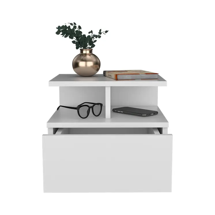 12" White Wood One Drawer Floating Nightstand