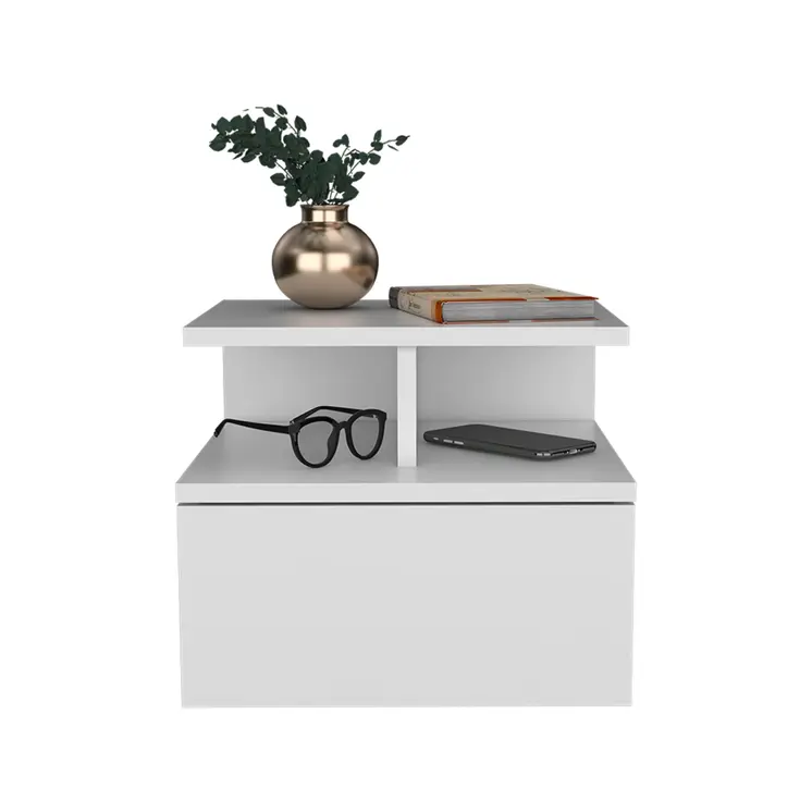 12" White Wood One Drawer Floating Nightstand