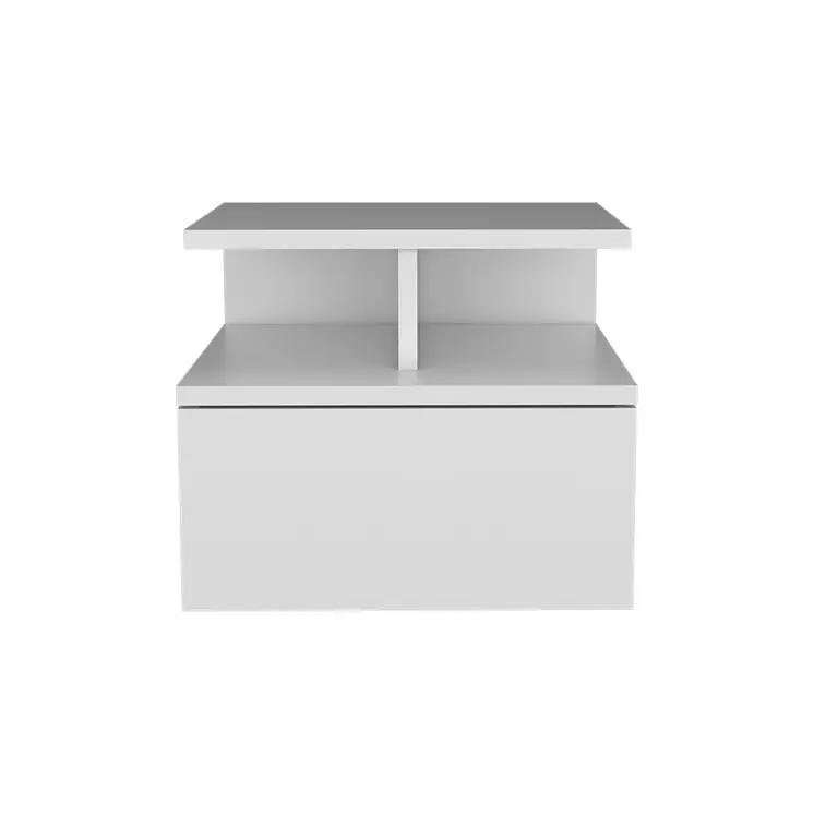 12" White Wood One Drawer Floating Nightstand