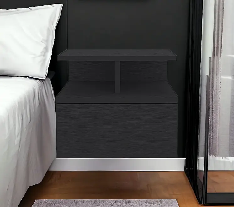 12" Black Wood One Drawer Floating Nightstand