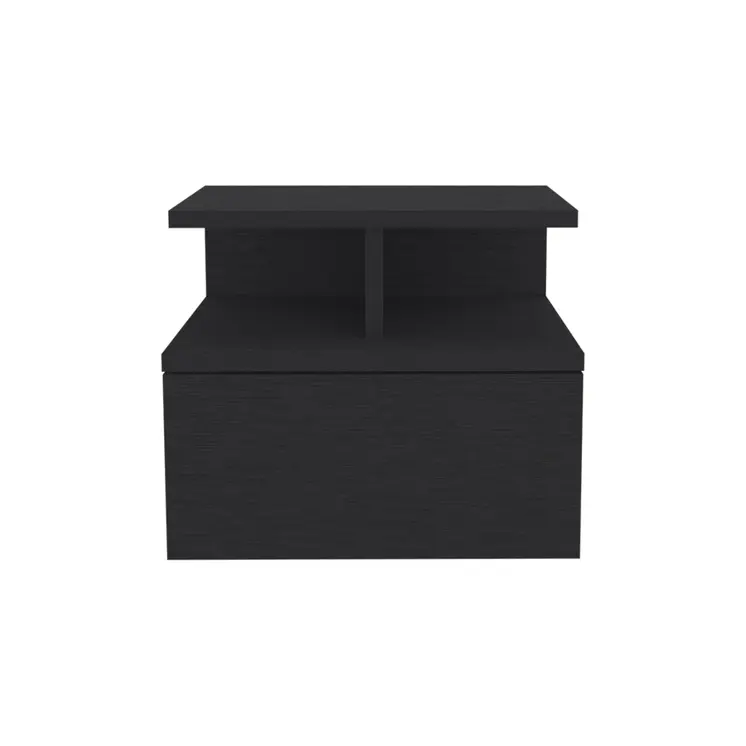 12" Black Wood One Drawer Floating Nightstand