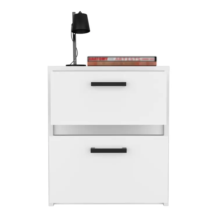 19" White Wood Two Drawer Nightstand