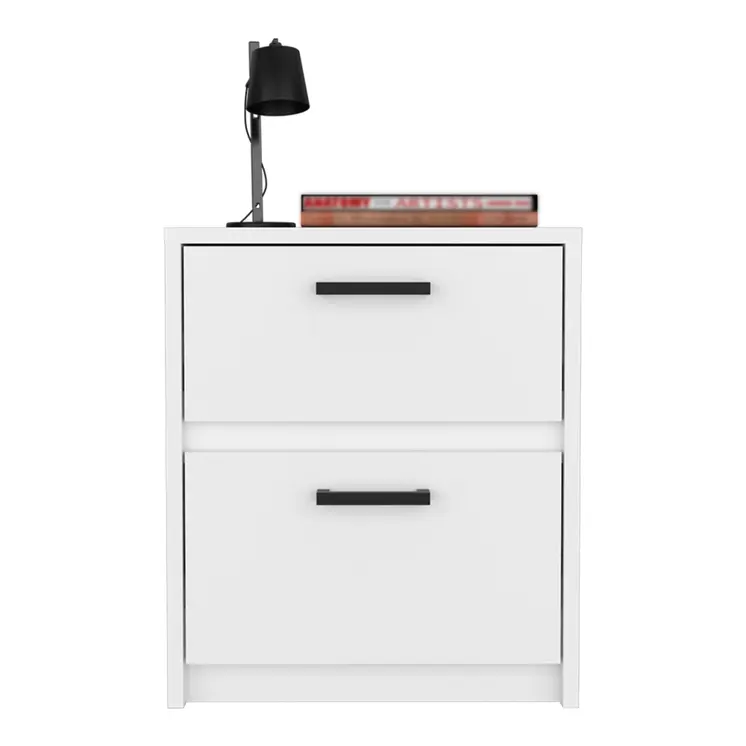 19" White Wood Two Drawer Nightstand