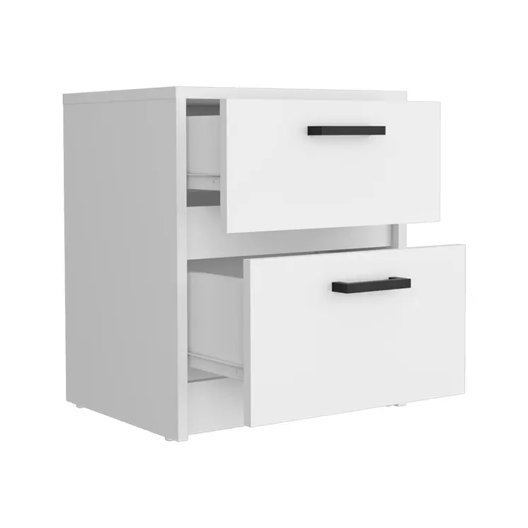 19" White Wood Two Drawer Nightstand