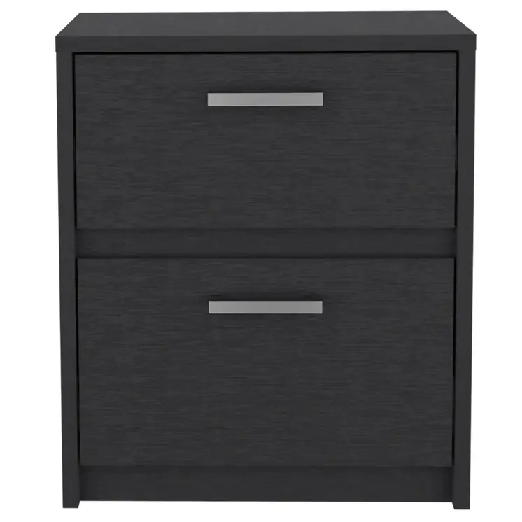 19" Black Wood Two Drawer Nightstand