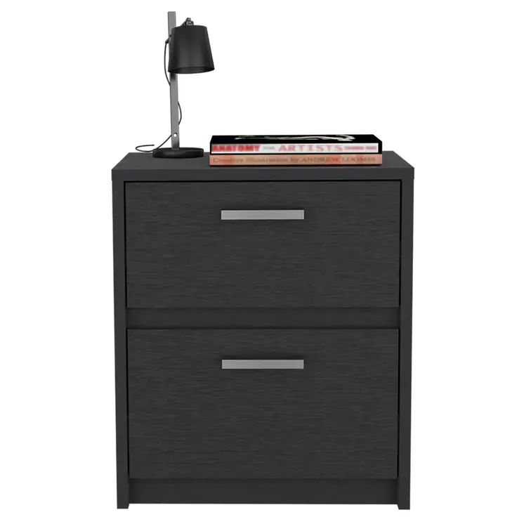 19" Black Wood Two Drawer Nightstand